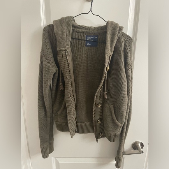 Downtown girl cropped green knit zip up - Picture 2 of 3